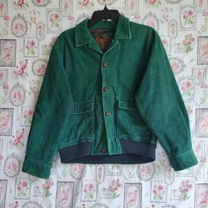 Vtg JCrew Oarsman Harrington Jacket Mens Green Corduroy Plaid Flannel Lined Sz M